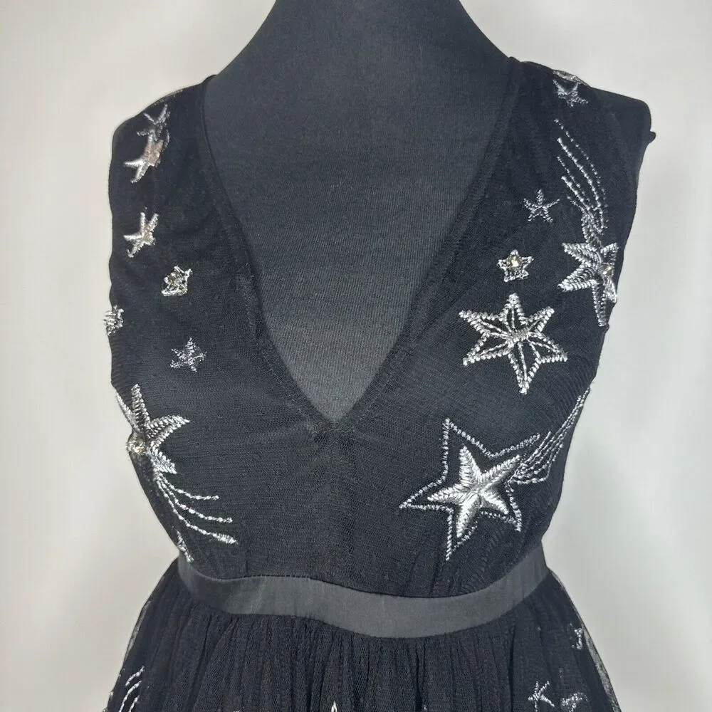 Vintage Express Embroidered Star Black Peplum VNeck Sheer Tank Rhinestones Sz 4 - Picture 6 of 13